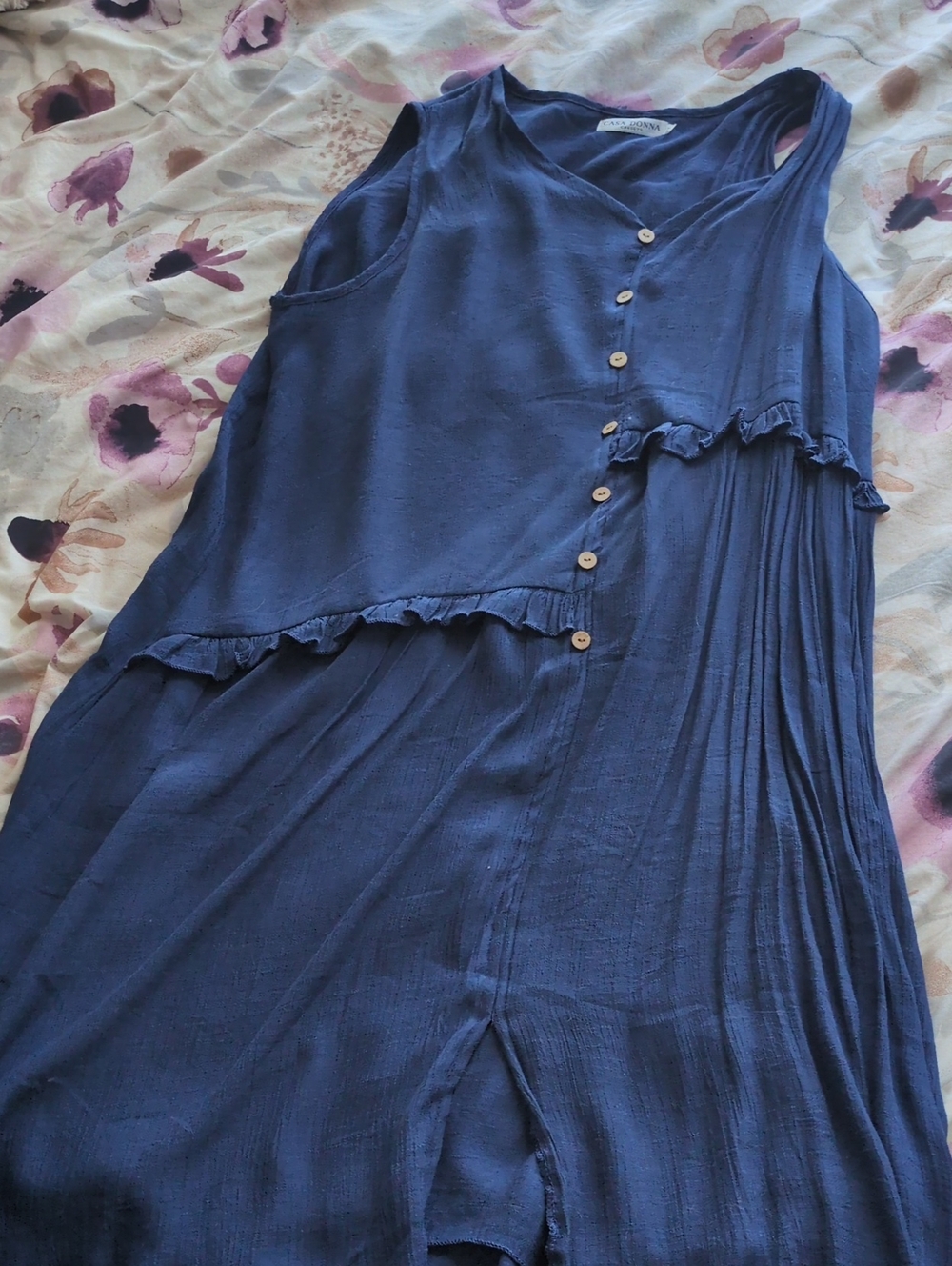 Casa Donna Sleeveless Navy Button-Front Ruffled Midii Dress